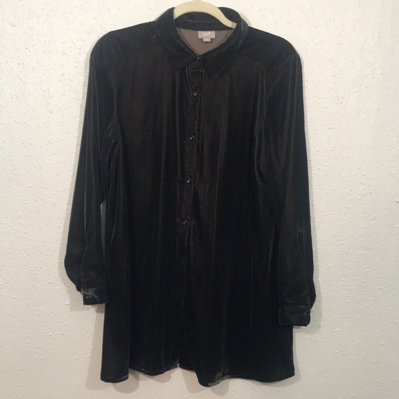 J.Jill Brown Velvet Button Front Long Sleeve Tunic         Size M - Picture 1 of 11